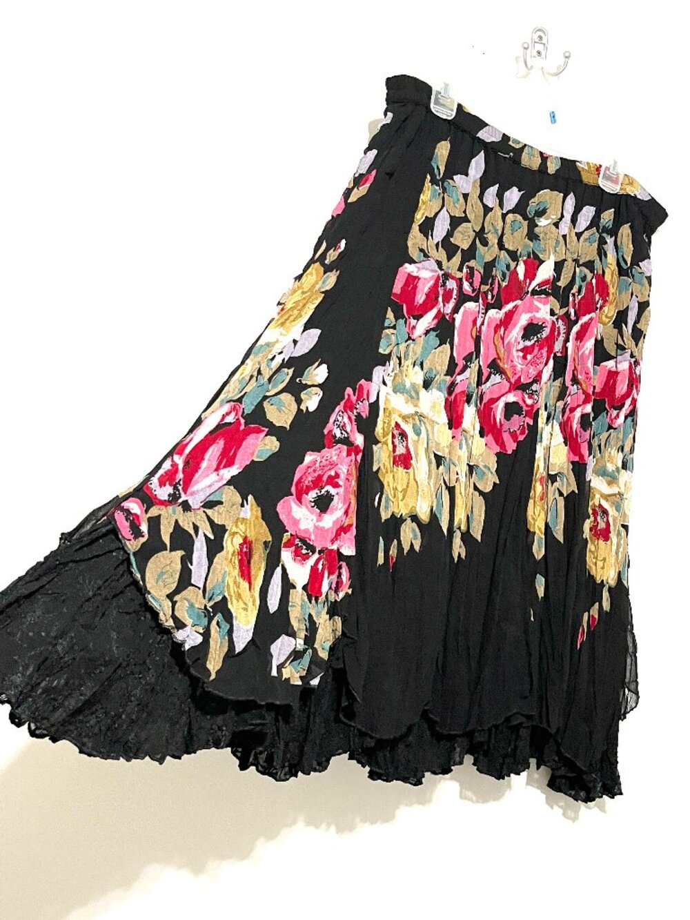 Soft Surroundings SZ XL Layered Mavi Skirt CRINKLE Long Boho Witchy Chic Floral